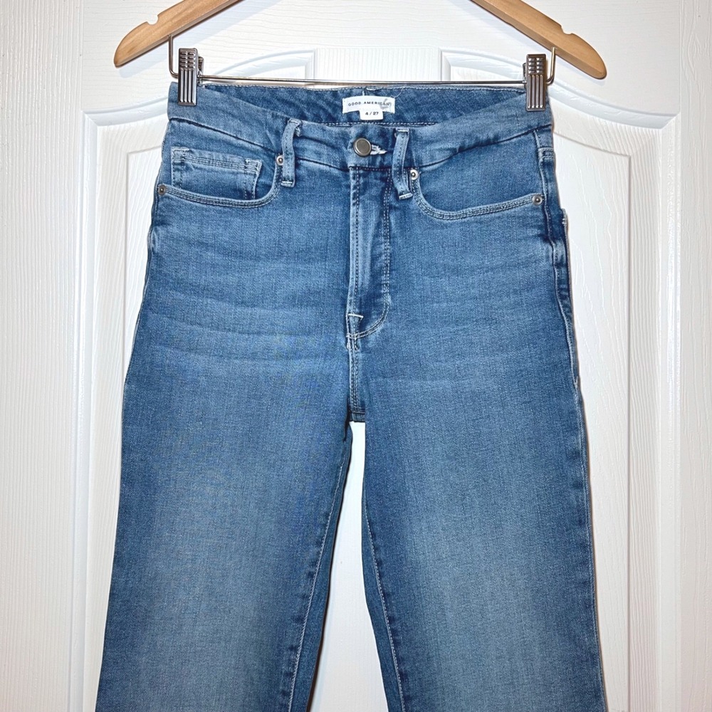 Good American Good Legs Flare Jeans Blue Denim Size 4/27 High Rise Bootcut - Picture 4 of 11